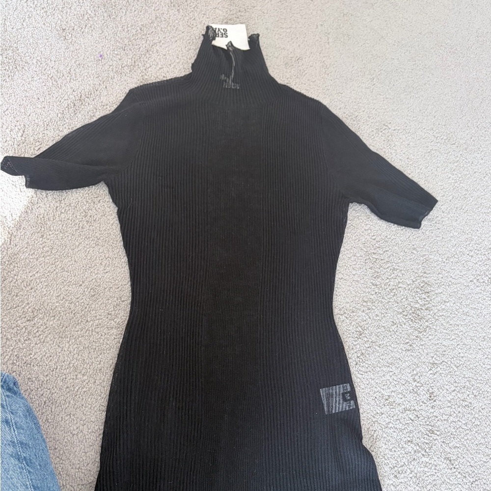 Seroya Paula Sheer Black Short Sleeve Turtleneck Top - Picture 3 of 3